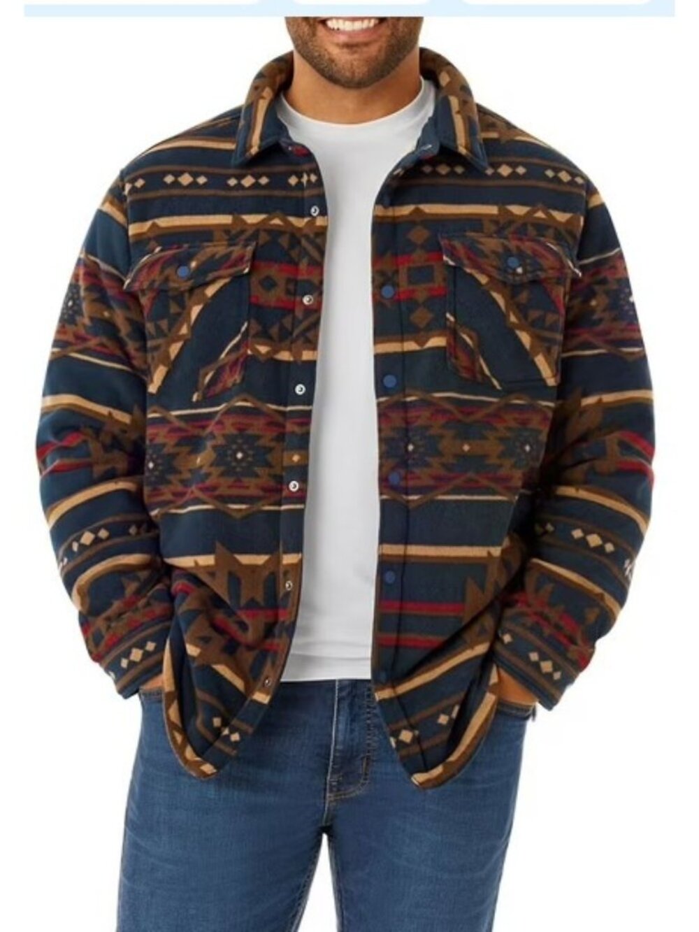 Member's Mark Men's Sherpa Lined Shacket-Aztec Print-Size Small-NWT